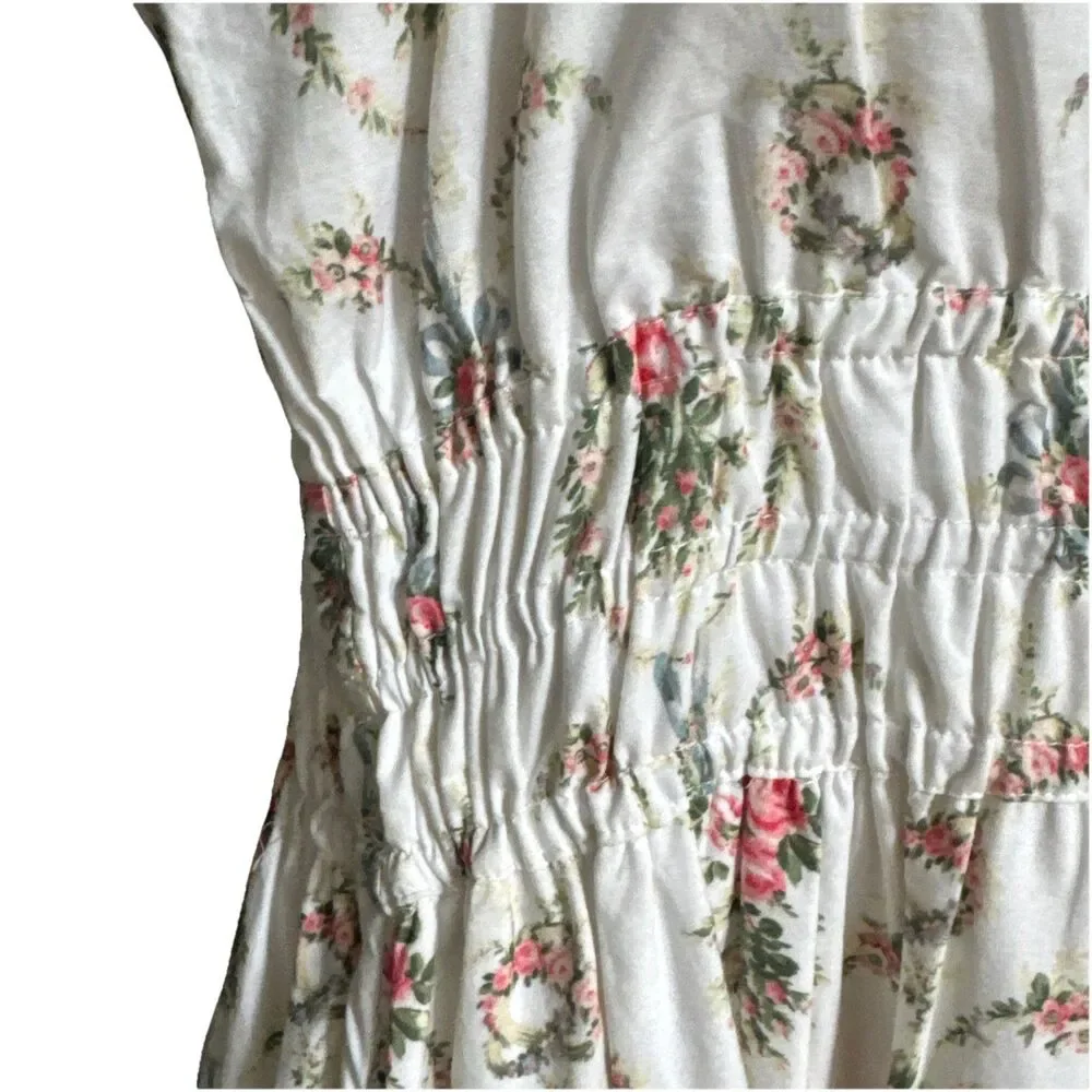 LoveShackFancy Terrence Dress M Vanilla Kisses Floral Smocked Puff Sleeve Maxi - Picture 14 of 16